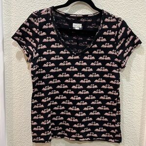 Maison Jules Pink “Kissing Swans” Short Sleeve Black Shirt